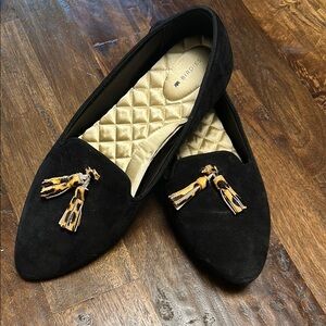 Birdies Black Flats with leopard Tassels